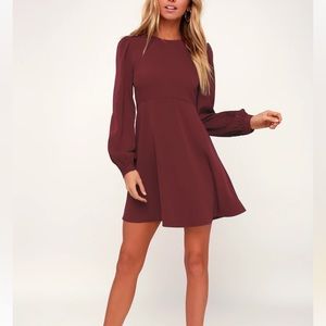 Lulu’s Follow Me Burgundy Long Sleeve Dress